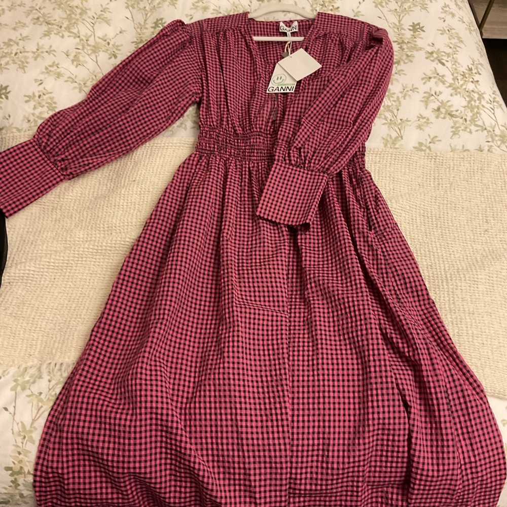 Stunning Ganni checkered pink and black dress